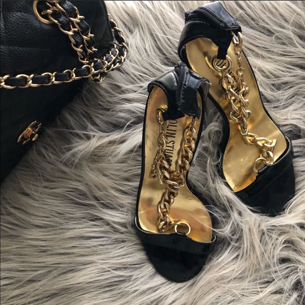 Chunky gold chain heels